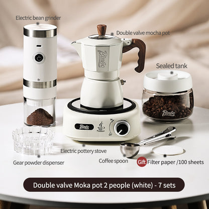 BINCOO Double Valve Moka Pot Household Italian Electric Ceramic Stove Coffee Pot Portable Small Coffee Machine Set 2Cups 4Cups