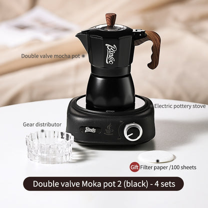 BINCOO Double Valve Moka Pot Household Italian Electric Ceramic Stove Coffee Pot Portable Small Coffee Machine Set 2Cups 4Cups
