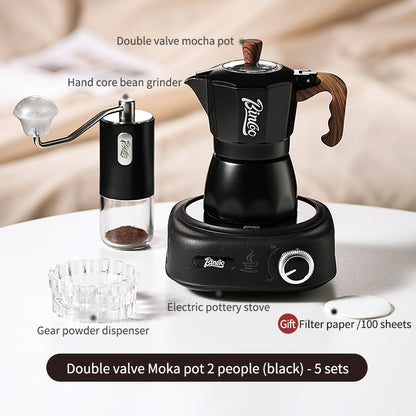 BINCOO Double Valve Moka Pot Household Italian Electric Ceramic Stove Coffee Pot Portable Small Coffee Machine Set 2Cups 4Cups