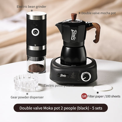 BINCOO Double Valve Moka Pot Household Italian Electric Ceramic Stove Coffee Pot Portable Small Coffee Machine Set 2Cups 4Cups