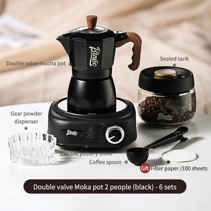 BINCOO Double Valve Moka Pot Household Italian Electric Ceramic Stove Coffee Pot Portable Small Coffee Machine Set 2Cups 4Cups