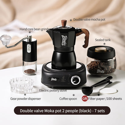 BINCOO Double Valve Moka Pot Household Italian Electric Ceramic Stove Coffee Pot Portable Small Coffee Machine Set 2Cups 4Cups