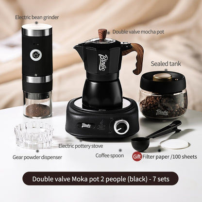 BINCOO Double Valve Moka Pot Household Italian Electric Ceramic Stove Coffee Pot Portable Small Coffee Machine Set 2Cups 4Cups