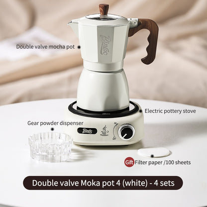 BINCOO Double Valve Moka Pot Household Italian Electric Ceramic Stove Coffee Pot Portable Small Coffee Machine Set 2Cups 4Cups