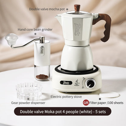 BINCOO Double Valve Moka Pot Household Italian Electric Ceramic Stove Coffee Pot Portable Small Coffee Machine Set 2Cups 4Cups