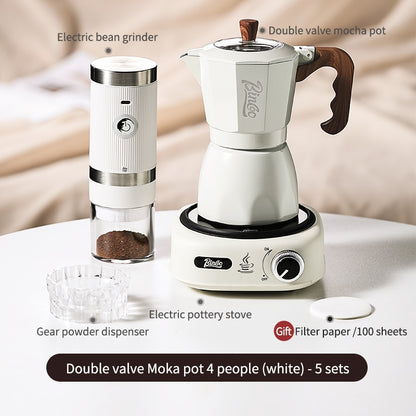 BINCOO Double Valve Moka Pot Household Italian Electric Ceramic Stove Coffee Pot Portable Small Coffee Machine Set 2Cups 4Cups