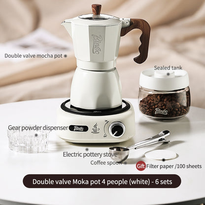 BINCOO Double Valve Moka Pot Household Italian Electric Ceramic Stove Coffee Pot Portable Small Coffee Machine Set 2Cups 4Cups
