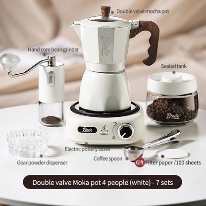 BINCOO Double Valve Moka Pot Household Italian Electric Ceramic Stove Coffee Pot Portable Small Coffee Machine Set 2Cups 4Cups