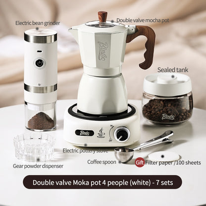 BINCOO Double Valve Moka Pot Household Italian Electric Ceramic Stove Coffee Pot Portable Small Coffee Machine Set 2Cups 4Cups
