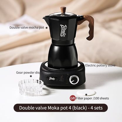 BINCOO Double Valve Moka Pot Household Italian Electric Ceramic Stove Coffee Pot Portable Small Coffee Machine Set 2Cups 4Cups