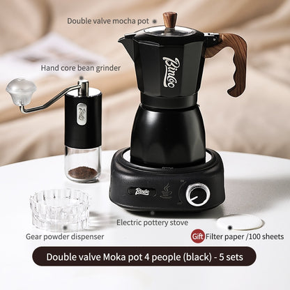 BINCOO Double Valve Moka Pot Household Italian Electric Ceramic Stove Coffee Pot Portable Small Coffee Machine Set 2Cups 4Cups