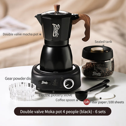 BINCOO Double Valve Moka Pot Household Italian Electric Ceramic Stove Coffee Pot Portable Small Coffee Machine Set 2Cups 4Cups