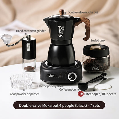 BINCOO Double Valve Moka Pot Household Italian Electric Ceramic Stove Coffee Pot Portable Small Coffee Machine Set 2Cups 4Cups