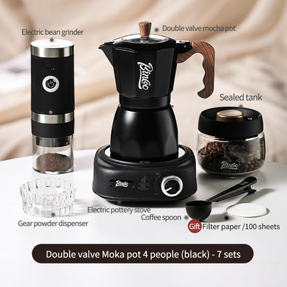 BINCOO Double Valve Moka Pot Household Italian Electric Ceramic Stove Coffee Pot Portable Small Coffee Machine Set 2Cups 4Cups