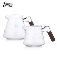 BINCOO Coffee Hand Brewing Pot Set Glass Sharing Pot with Wooden Handle Coffee Tasting Cup 450ML/600ML