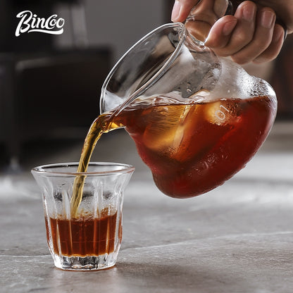 BINCOO Coffee Hand Brewing Pot Set Glass Sharing Pot with Wooden Handle Coffee Tasting Cup 450ML/600ML
