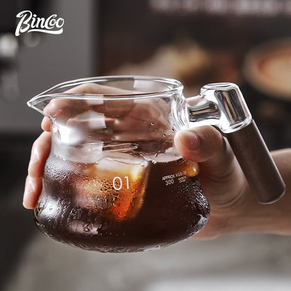BINCOO Coffee Hand Brewing Pot Set Glass Sharing Pot with Wooden Handle Coffee Tasting Cup 450ML/600ML