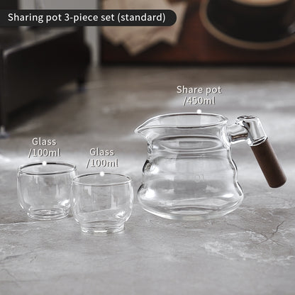 BINCOO Coffee Hand Brewing Pot Set Glass Sharing Pot with Wooden Handle Coffee Tasting Cup 450ML/600ML