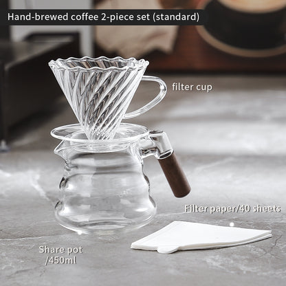 BINCOO Coffee Hand Brewing Pot Set Glass Sharing Pot with Wooden Handle Coffee Tasting Cup 450ML/600ML