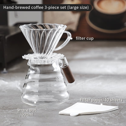 BINCOO Coffee Hand Brewing Pot Set Glass Sharing Pot with Wooden Handle Coffee Tasting Cup 450ML/600ML