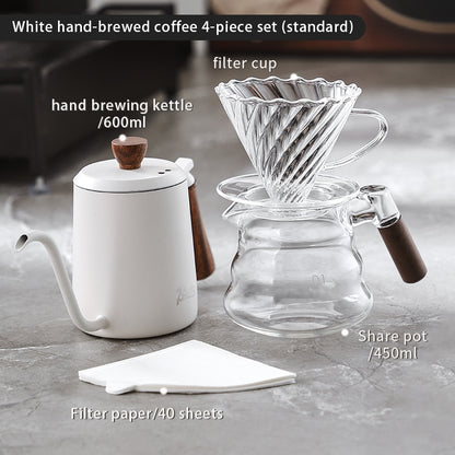 BINCOO Coffee Hand Brewing Pot Set Glass Sharing Pot with Wooden Handle Coffee Tasting Cup 450ML/600ML