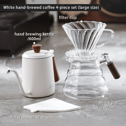 BINCOO Coffee Hand Brewing Pot Set Glass Sharing Pot with Wooden Handle Coffee Tasting Cup 450ML/600ML