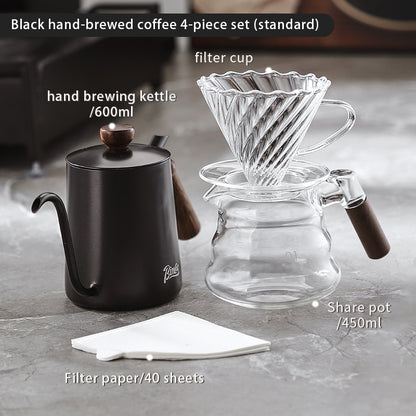 BINCOO Coffee Hand Brewing Pot Set Glass Sharing Pot with Wooden Handle Coffee Tasting Cup 450ML/600ML