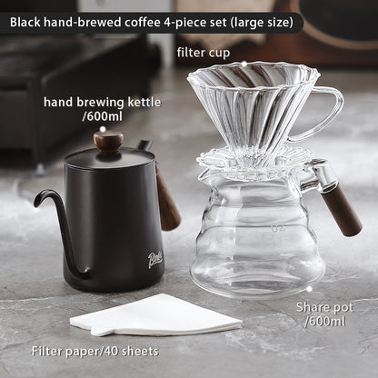 BINCOO Coffee Hand Brewing Pot Set Glass Sharing Pot with Wooden Handle Coffee Tasting Cup 450ML/600ML