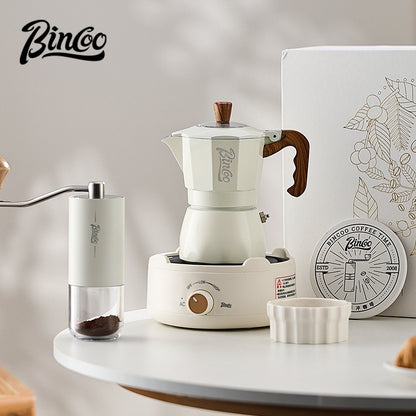 BINCOO Double-valve Moka Pot Gift Box Household Coffee Pot with Electric Ceramic Stove Coffee Manual Grinder for Birthdays and Holidays Best Gift  2Cups
