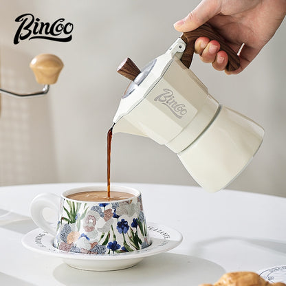 BINCOO Double-valve Moka Pot Gift Box Household Coffee Pot with Electric Ceramic Stove Coffee Manual Grinder for Birthdays and Holidays Best Gift  2Cups