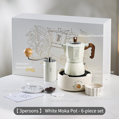 BINCOO Double-valve Moka Pot Gift Box Household Coffee Pot with Electric Ceramic Stove Coffee Manual Grinder for Birthdays and Holidays Best Gift  2Cups