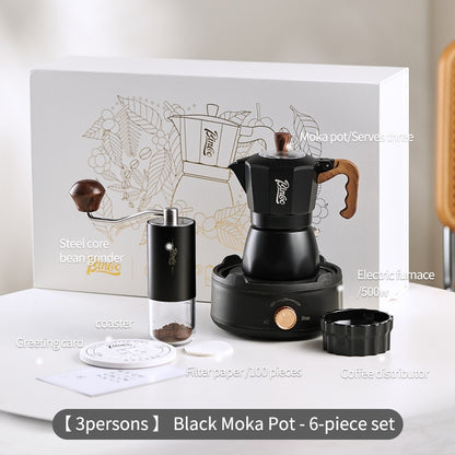 BINCOO Double-valve Moka Pot Gift Box Household Coffee Pot with Electric Ceramic Stove Coffee Manual Grinder for Birthdays and Holidays Best Gift  2Cups