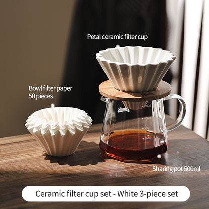 BINCOO Petal Ceramic Coffee Filter Cup Hand-brewed Coffee Pot V60 Filter American Extraction Set