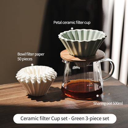 BINCOO Petal Ceramic Coffee Filter Cup Hand-brewed Coffee Pot V60 Filter American Extraction Set