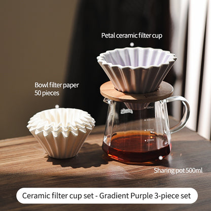BINCOO Petal Ceramic Coffee Filter Cup Hand-brewed Coffee Pot V60 Filter American Extraction Set