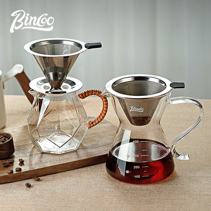 BINCOO Hand-brewed Coffee Filter Thickened Stainless Steel 600 Mesh Paper-free Filtration Coffee Sharing Pot with Filter Set