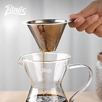 BINCOO Hand-brewed Coffee Filter Thickened Stainless Steel 600 Mesh Paper-free Filtration Coffee Sharing Pot with Filter Set