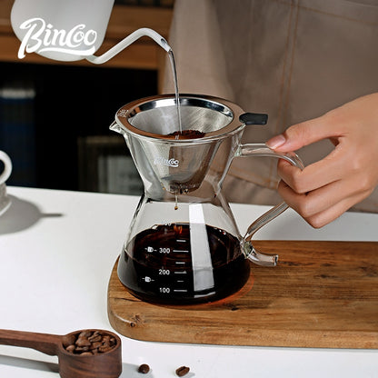 BINCOO Hand-brewed Coffee Filter Thickened Stainless Steel 600 Mesh Paper-free Filtration Coffee Sharing Pot with Filter Set
