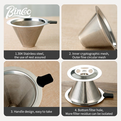 BINCOO Hand-brewed Coffee Filter Thickened Stainless Steel 600 Mesh Paper-free Filtration Coffee Sharing Pot with Filter Set