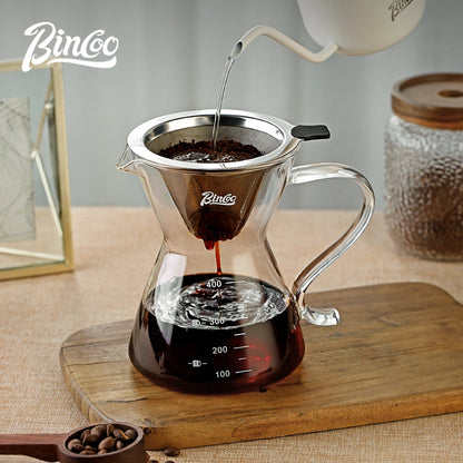 BINCOO Hand-brewed Coffee Filter Thickened Stainless Steel 600 Mesh Paper-free Filtration Coffee Sharing Pot with Filter Set