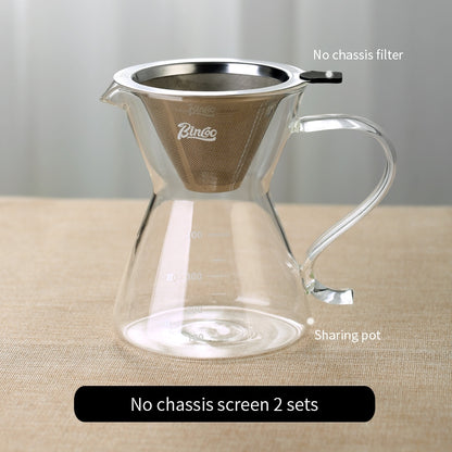 BINCOO Hand-brewed Coffee Filter Thickened Stainless Steel 600 Mesh Paper-free Filtration Coffee Sharing Pot with Filter Set
