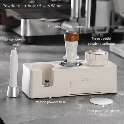 BINCOO Coffee Three-blade Powder Dispenser Elastic Powder Pressing Hammer Italian Coffee Machine Filling and Storage Tool Base Set 51MM/58MM