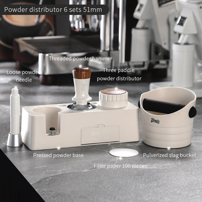 BINCOO Coffee Three-blade Powder Dispenser Elastic Powder Pressing Hammer Italian Coffee Machine Filling and Storage Tool Base Set 51MM/58MM
