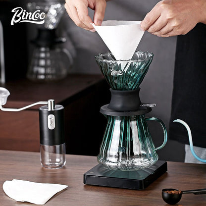 BINCOO Coffee Smart Cup V60 Hand Brewing Coffee Filter Cup Sharing Pot Hand Brewing Set Glass Drip Filter Cup 600ML
