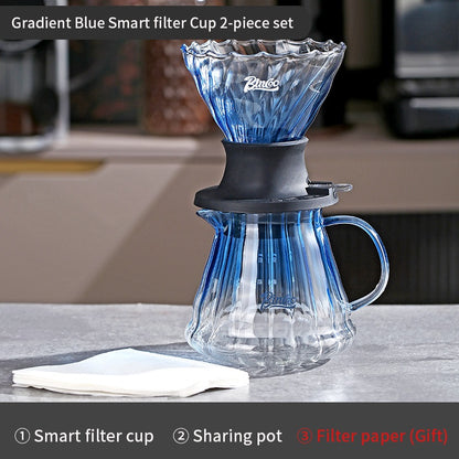 BINCOO Coffee Smart Cup V60 Hand Brewing Coffee Filter Cup Sharing Pot Hand Brewing Set Glass Drip Filter Cup 600ML