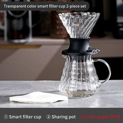BINCOO Coffee Smart Cup V60 Hand Brewing Coffee Filter Cup Sharing Pot Hand Brewing Set Glass Drip Filter Cup 600ML