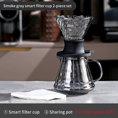 BINCOO Coffee Smart Cup V60 Hand Brewing Coffee Filter Cup Sharing Pot Hand Brewing Set Glass Drip Filter Cup 600ML