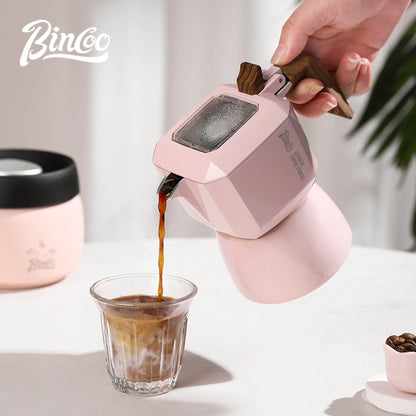 BINCOO Double Valve Moka Pot Gift Set Coffee Pot Manual Grinder Set for Holiday Birthday Best Gift 2Cups