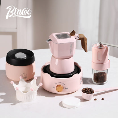 BINCOO Double Valve Moka Pot Gift Set Coffee Pot Manual Grinder Set for Holiday Birthday Best Gift 2Cups
