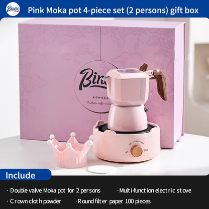 BINCOO Double Valve Moka Pot Gift Set Coffee Pot Manual Grinder Set for Holiday Birthday Best Gift 2Cups